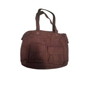 Thirty-One Brown Canvas Tote Bag With Dual Handles & Front Pockets